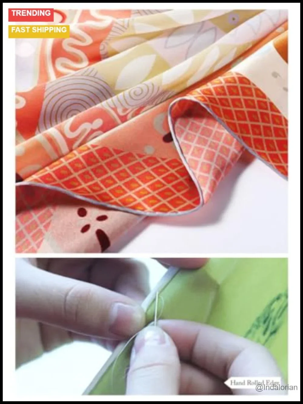 100% Silk Twill Scarf - 35x35 Large Double-Sided Hand Rolled